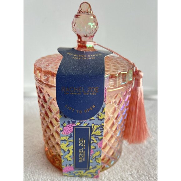 Rachel Zoe Candle "Botanical Retreat" Soy Blen16 oz. Resuable Pink Jar Tassel - Picture 2 of 7